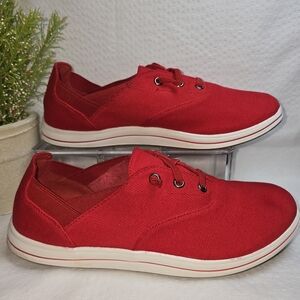CLARKS CLOUDSTEPPERS VIBRANT RED SLIP-ON SNEAKERS WOMENS SIZE 9.5 EUC